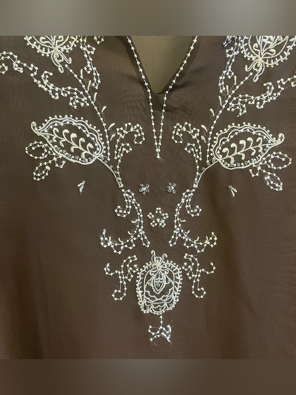 Embroidered Sheer Brown Women's Blouse Swimsuit Coverup Boho Fairy Festival - Picture 2 of 9